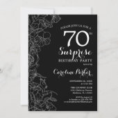 Invitation Floral Black White Surprise 70e anniversaire (Devant)