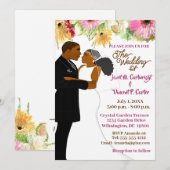 Invitation Floral blanc Africain-Américain Mariage (Devant / Derrière)