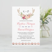 Invitation Floral Blanc Antler Ethnic Boho Decor Mariage (Debout devant)