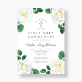Invitation Floral Blanc Aquarelle Rose Fille Première Communi
