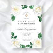 Invitation Floral Blanc Aquarelle Rose Fille Première Communi