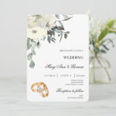 Invitation Floral blanc avec anneau d'or Mariage (Debout devant)