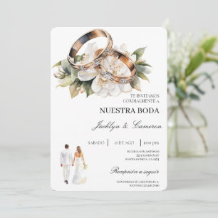 Invitation Floral blanc avec anneau Mariage espagnol