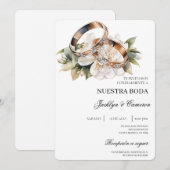 Invitation Floral blanc avec anneau Mariage espagnol (Devant / Derrière)