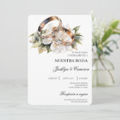 Invitation Floral blanc avec anneau Mariage espagnol (Debout devant)