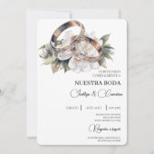 Invitation Floral blanc avec anneau Mariage espagnol (Devant)