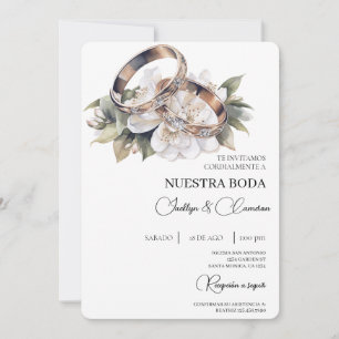Invitation Floral blanc avec anneau Mariage espagnol