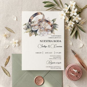 Invitation Floral blanc avec anneau Mariage espagnol