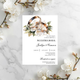Invitation Floral blanc avec anneau Mariage espagnol