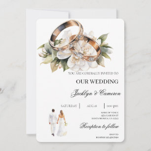 Invitation Floral blanc avec Mariage anneau