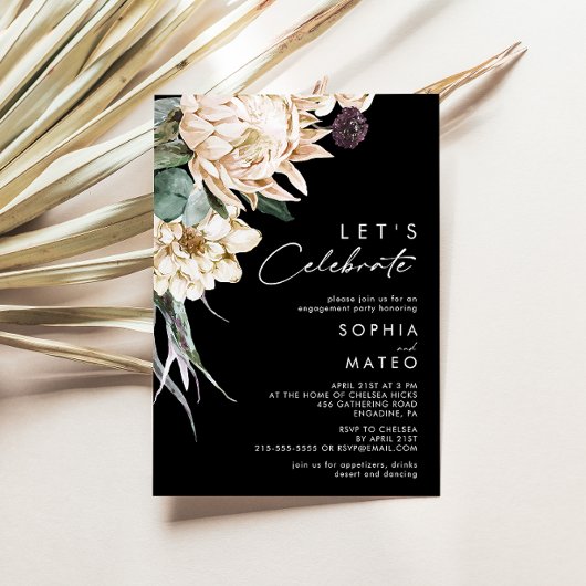 Invitation Floral blanc | Black Fêtons l'invitation