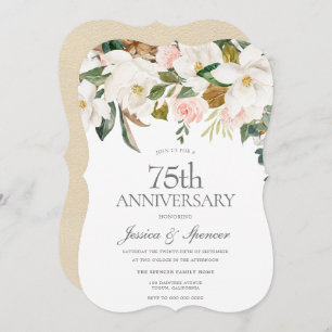 Invitation Floral blanc bleu moderne 75e anniversaire du Mari