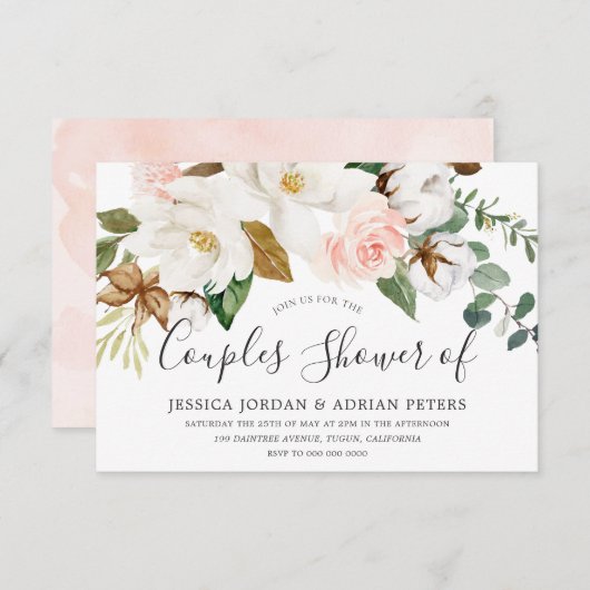 Invitation Floral Blanc & Blush Toutes les saisons Couples Do (Devant / Derrière)