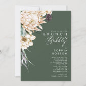 Invitation Floral blanc | Brunch vert foncé et bulle (Devant)