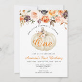 Invitation Floral Blanc Citrouille 1er anniversaire Invitatio (Devant)