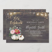 Invitation Floral blanc Citrouille Rustique Automne fête d'an (Devant / Derrière)