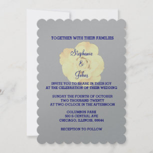 Invitation Floral blanc crème Rose gris argent Mariage