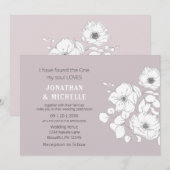 Invitation Floral blanc croqué sur Mariage chrétien rose (Devant / Derrière)