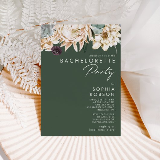 Invitation Floral blanc | Dark Green Bachelorette Party