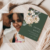 Invitation Floral blanc | Dark Green Décontracté Photo Mariag
