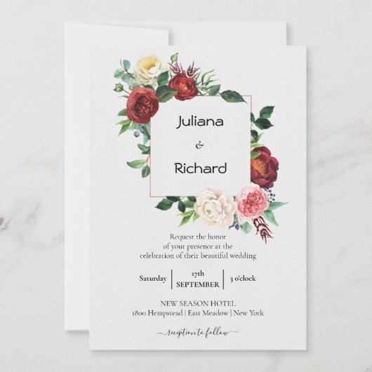 Invitation Floral blanc de Bourgogne | Mariage de cadre Bouqu (Devant)
