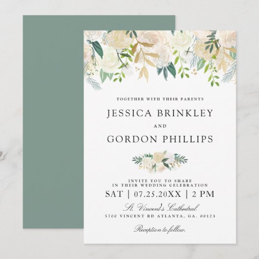Invitation floral blanc de mariage du bouquet | de (Devant / Derrière)