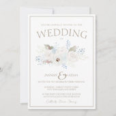 Invitation Floral blanc d'hiver et Mariage de Noël Taupe (Devant)