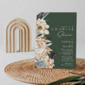 Invitation Floral blanc | Douche Couples Vert foncé