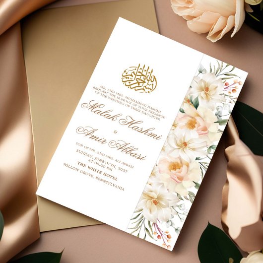 Invitation Floral blanc et Mariage musulman blanc