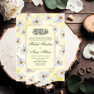 Invitation Floral blanc et Mariage musulman jaune