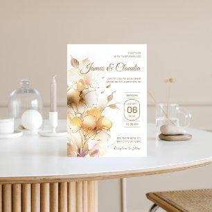 Invitation Floral blanc et or Rustique moderne Mariage doré