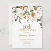 Invitation Floral blanc flou moderne 60e anniversaire de Mari (Devant)