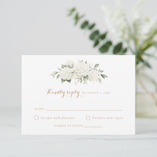 Invitation Floral Blanc Hydrangée Verdure Mariage RSVP (Debout devant)