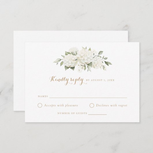 Invitation Floral Blanc Hydrangée Verdure Mariage RSVP (Devant / Derrière)