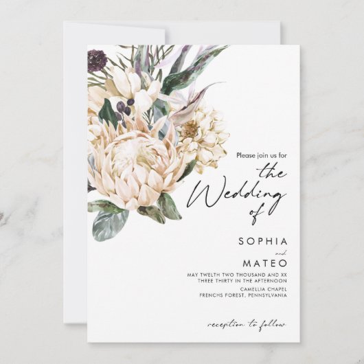 Invitation Floral Blanc Le Mariage De (Devant)