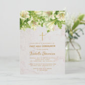 Invitation Floral Blanc Lilies Marbre Première Communion Sain (Debout devant)