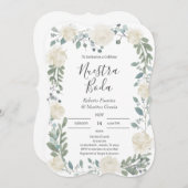 Invitation Floral blanc Mariage espagnol (Devant / Derrière)