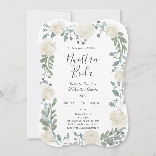 Invitation Floral blanc Mariage espagnol (Devant)