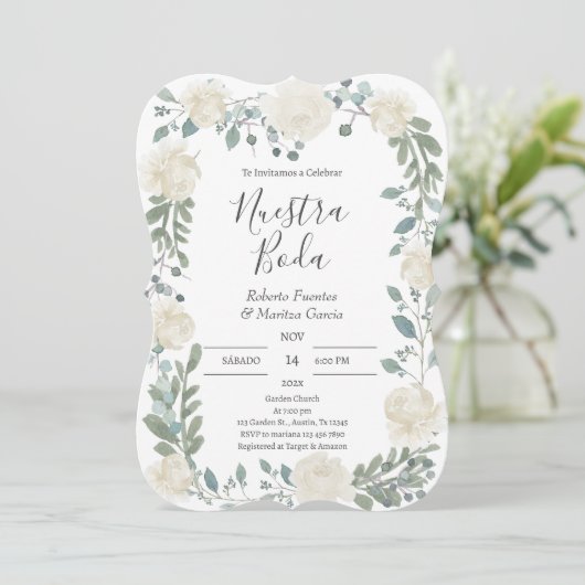 Invitation Floral blanc Mariage espagnol (Debout devant)