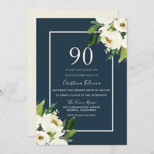 Invitation Floral blanc moderne Elégante verdure 90e annivers