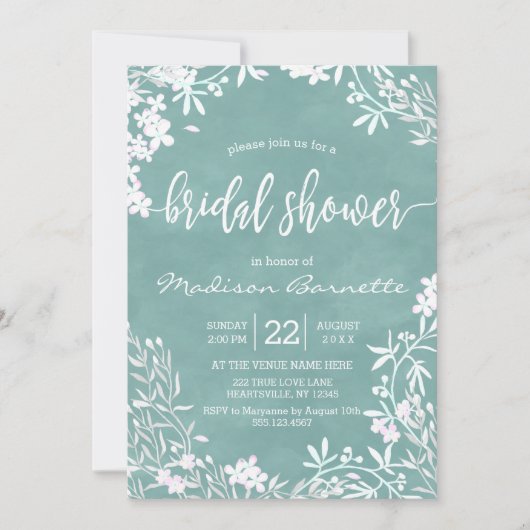 Invitation Floral Blanc N'Importe Quelle Couleur Douche Nupti (Devant)