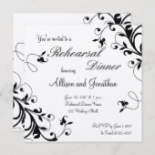 Invitation floral blanc noir de dîner de (Devant / Derrière)