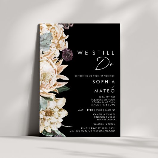 Invitation Floral blanc | Noir Nous Renouvelons Encore