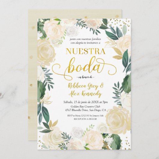 Invitation Floral blanc Nuestra Boda Mariage mexicain Invitat (Devant / Derrière)