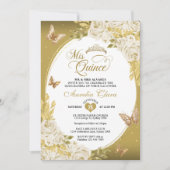 Invitation Floral Blanc Or Tiara Butterfly Mis Quinceañera (Devant)