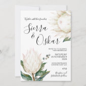 Invitation Floral Blanc Protea Native Flowers Mariage (Devant)