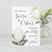 Invitation Floral Blanc Protea Native Flowers Mariage (Debout devant)
