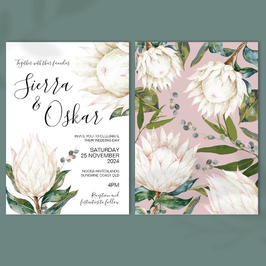 Invitation Floral Blanc Protea Native Flowers Mariage