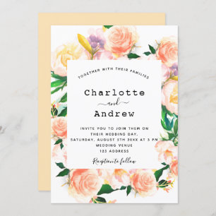 Invitation Floral blanc rose or rose mariage