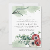 Invitation Floral blanc rouge avec Mariage Feuille Eucalyptus (Devant)